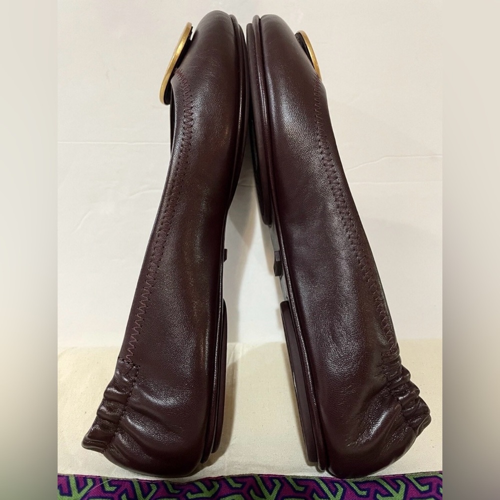 Tory Burch Women's Burgundy  Flats with Gold Emblem. - Picture 6 of 16
